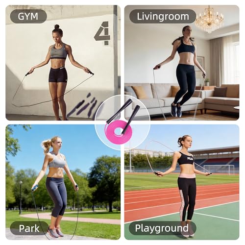 YUEDONG Cardio Jump Rope for Women & Men, 5mm PVC Fitness Rope for Weight Loss & Home Workouts - color: BLACK