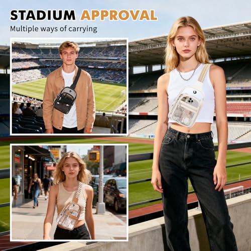 MOONBABY Clear Bag for Stadium Events, Clear Backpack Purse for Women Waterproof TPU Crossbody Fanny Pack | for Stadium Events - color: Leather White