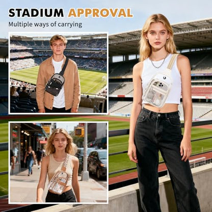MOONBABY Clear Bag for Stadium Events, Clear Backpack Purse for Women Waterproof TPU Crossbody Fanny Pack | for Stadium Events - color: Leather White
