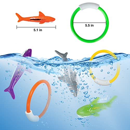 Pool Diving Toys, Underwater Swimming Pool Toys for Kids Ages 4-8, Diving Rings and Training Sharks for Learning to Swim, 8 Pack