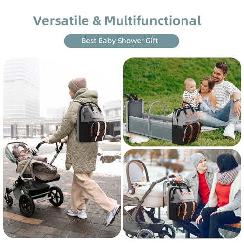 ISMGN Diaper Bag Backpack with Changing Station, Large Diaper Bag, Baby Bag, Multifunctional Diaper Bag, GreyBlack - color: Modern Greyblack