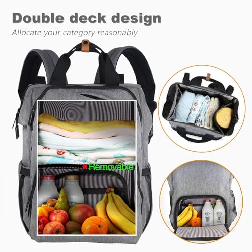 Hap Tim Diaper Bag Backpack,Large Capacity Travel Back Pack Maternity Baby Nappy Changing Bags, Double Compartments with Stroller Straps,Waterproof,Grey (US7340-G) - color: Grey