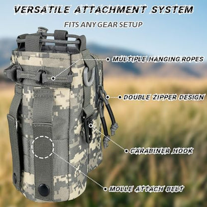 Water Bottle Holder with Strap - Tactical Insulated Water Bottle Sleeve with MOLLE System Water Bottle Cover Cross-Body Pouch for Walking Hiking Camping Gym 32oz&40oz - color: Ocean Camo