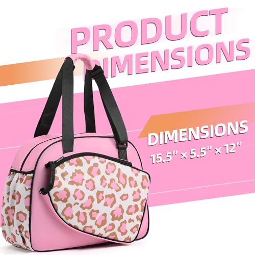 Boulder Bee Pickleball Tote Bag for Women with Paddle Holder - color: Pink leopard