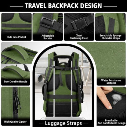 TSA-Friendly Carry On Backpack 35-45L Expandable with LifetimeWarranty - color: Green, size: 17.3inch - 19.2"x13.4"x7.9"(+2.7")