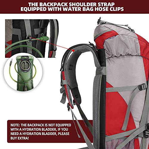 King'sGuard 70L Hiking Backpack with Rain Cover Lightweight Waterproof Travel Camping Backpack Large Backpacking Pack - color: Red
