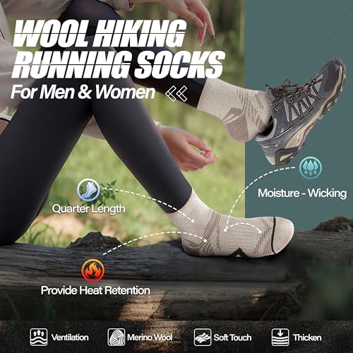 ANTSANG 6 Pairs Merino Wool Quarter Ankle Hiking Running Socks Compression Thermal Thick Cushion Socks for Women Men - color: Brown Combination, size: Large