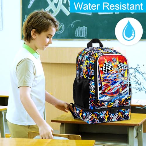 HPJGD 2-in-1 Backpack for Boys, 17" Race Car Preschool Bookbag Set with Built-in Lunch Compartment, Kids Water-Resistant School Bag for Elementary - Thrill Racing - color: Uv Printing Race Car 2-in-1 Backpack