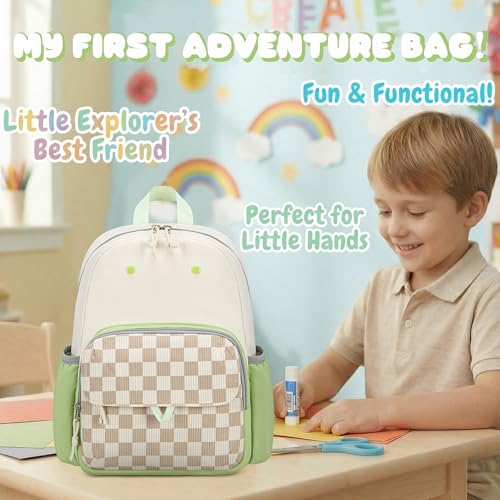 BTOOP Kids Backpack for Boys Girls 3-6, Preschool Kindergarten Backpack with Insulated Lunch Compartment & Chest Strap, Cute Lightweight School Travel Bag Fits A4 Folder - color: Brown Checkered, size: Age 3-6 (14.5" H Fit Folder)