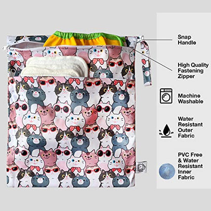4pcs Waterproof and Reusable Wet Bag Diaper Stroller Water Resistant Swimsuit Travel Toiletries Yoga Gym Washable Carrier Small Medium Large Cat 4 Pack - color: Kittie