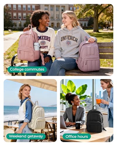 BAGSMAT Womens Backpack Travel Laptop Backpack for Women, Quilted College Laptop Bookbag, Work Back Pack for Women, Cute Computer Water-Resistant Casual Daypack, Puffer Pink - color: 13-pink