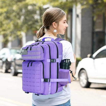 Military Tactical Backpack 45L/25L 3 Day Assault Pack Molle Daypack Hiking Backpack for Men and Women - color: Pale-purple, size: 25L