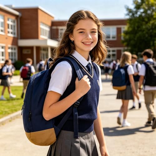 HEAD Waterproof College Backpack for Women & Men, Lightweight Casual Daypack with 15.6 Inch Laptop Compartment, Compact Basic Bag with Inside Water Bottle Pocket for Sport, Fitness, Daily Use - color: Navy