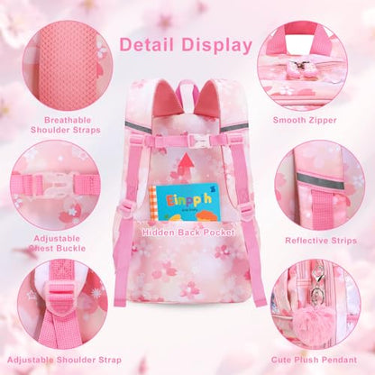 Backpack for Girls 3pcs Set, Kids Backpack for Girls with Lunch Box Pencil Case Set for Teens Elementary Middle School Bags (Pink-3 Pieces Set-1)