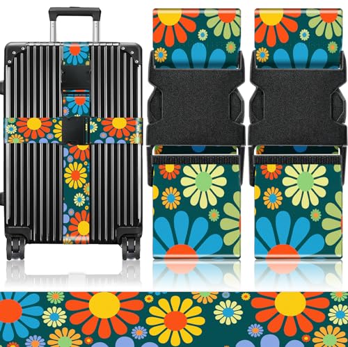 Slohif Luggage Straps for Suitcases Travel Belt Accessories Luggage Connector Identifiers 2 Pack Over Handle with Buckle Unique Nylon Adjustable Strap for Sleeping Bag Car Seat Cartoon Flower - color: Cartoon flower