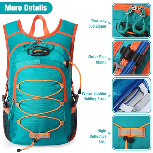 12L Kids Hiking Backpack, Small Hydration Backpack, Waterproof Kids Camping Daypack 5-10, No Water Bladder… - color: Green