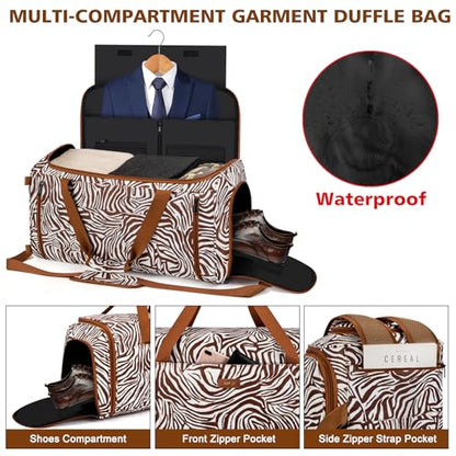 Convertible Garment Bags for Travel - Carry on Garment Duffle Bag with Backpack Straps for Men Women, 4 in 1 Large Travel Duffel Bags with Shoes Compartment Hanging Suit Dress Weekender Bag 3pcs Set - color: D1-Brown Zebra