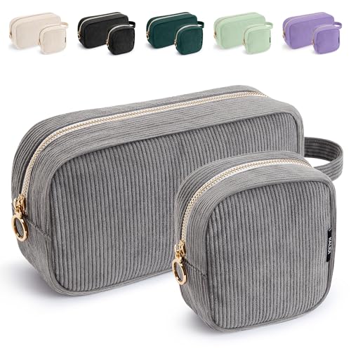 WLLWOO 2pcs Small Makeup Bag for Purse Corduroy Mini Cosmetic Pouch Ring Zipper Portable Travel Toiletry Organizer for Women Pencil Case Coin - color: Grey-2pcs