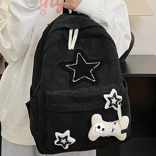 Backpack Trendy Y2K Stars Cute Aesthetic Backpack College Laptop Backpack Casual Travel Daypack for Teens (Black) - color: Black