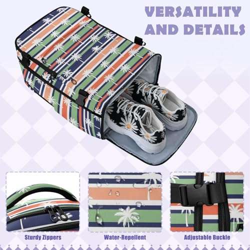 Travel Backpack with Shoe Compartment, 20L Large Capacity Laptop Backpack for Men Women, Palm Trees Striped Daypack for Traveling Hiking Carry On