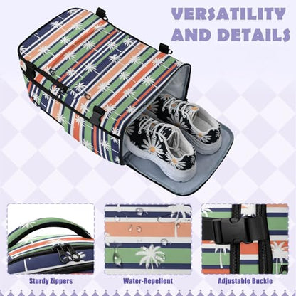 Travel Backpack with Shoe Compartment, 20L Large Capacity Laptop Backpack for Men Women, Palm Trees Striped Daypack for Traveling Hiking Carry On