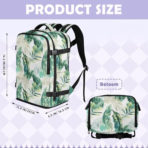 Travel Backpack with Shoe Compartment, 20L Large Capacity Laptop Backpack for Men Women, Tropical Leaves Daypack for Traveling Hiking Carry On