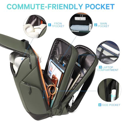 FUTURE AESTHETICS Business Commute Backpack for Men and Women, Waterproof 15.6 Inch Laptop Backpack, Durable Flight-Approved Travel Backpack for Work/College, Green - color: Green