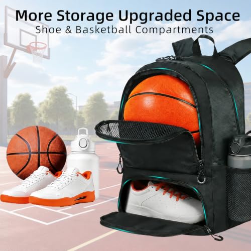 Basketball Bag Backpack with Ball & Shoes Compartment,Basketball Equipment Bags for Basketball, Soccer, Volleyball, Travel - color: Black