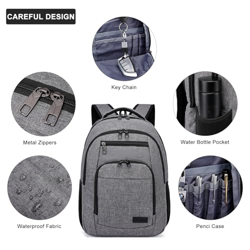 Laptop Backpack, 17.3 Inch Large School Backpacks, Anti Theft Water Resistant Personal Item Bag, College Computer Bag Daypack Gift for Men Women, Grey - color: Grey, size: 17.3 Inch