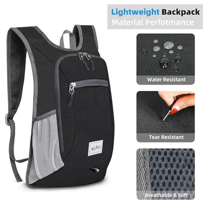 Xgunion Hiking Backpack 10L Small Travel Lightweight Daypack Foldable Hiking Packable Camping Hiking Backpacks for Women Men (Black) - color: Black