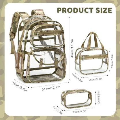 ACESAK Clear Backpack for Boys Girls - 3 Pcs Clear Heavy Duty with Lunch Bag - See Through Backpack Stadium Approved for Kids Middle High College School (Khaki Camouflage) - color: Khaki Camouflage