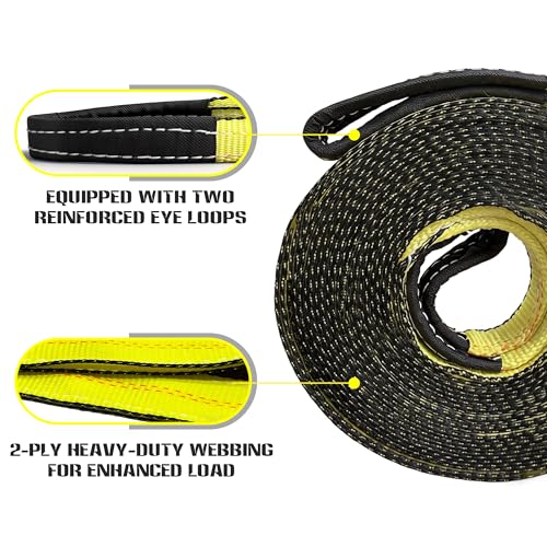 Heavy Duty Recovery Tow Strap, 2" x 20ft, 25,000 LBS Break Strength, Reinforced Loops,Winch Extension & Tree Saver Strap for Trucks, SUVs, Jeeps, ATVs and Off-Road Vehicle Emergency Recovery