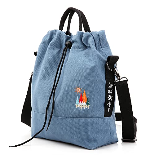 Togood Canvas Crossbody Bag for Women Tote Bags Casual Shoulder Hobo Purse with Embroidery,Vintage Boho Work Travel Everyday - color: Blue