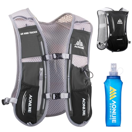 Azarxis Running Water Bottles Flask BPA Free Leakproof Hydration Vest Packs Waist Belt Replacement for Triathlon Marathon Hiking Cycling Climbing Runner - color: #4 Black (5L) with a 500ml Soft Flask