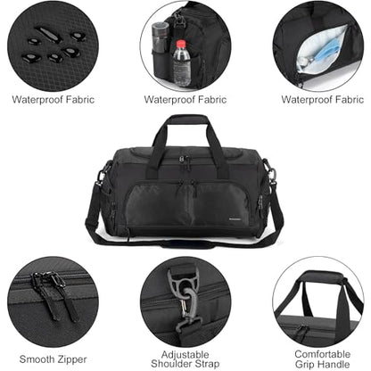 Boarding Blue Gym Travel Bag for Women & Men-20 Inches Lightweight Duffel Bag with Wet Pocket Shoe Compartment Including Water Resistant Pouch (Black) - color: Black