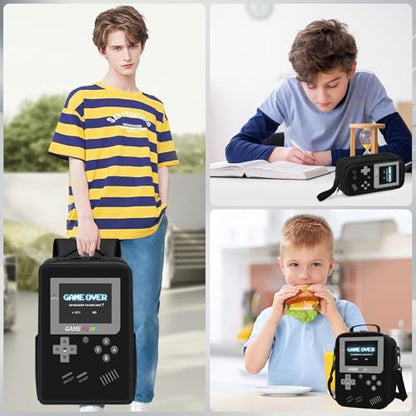School Backpack for Boys,3pcs Gamer Boys Backpack with Lunch Box Set for Kids Children Teens Elementary Middle School,17" Large Capacity Student Bookbag & Multifunctional Video Game Travel Bag - color: Black-backpack Set