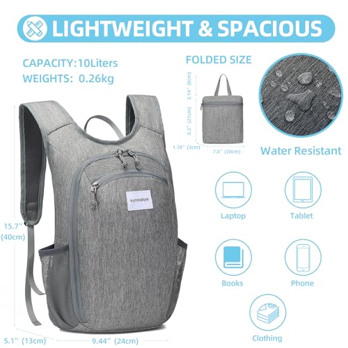 10L Foldable Lightweight Backpack – Packable Travel Daypack for Hiking, Cycling & Everyday Use – Water-Resistant Travel Bag with Multi-Pocket Design for Women & Men(Gray) - color: Gray