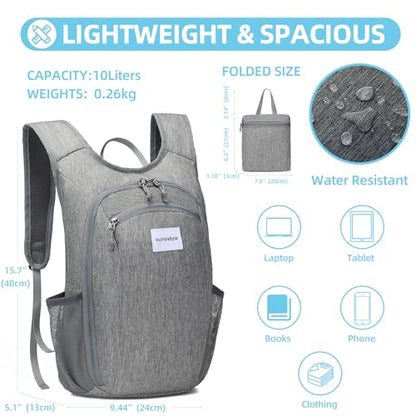 10L Foldable Lightweight Backpack – Packable Travel Daypack for Hiking, Cycling & Everyday Use – Water-Resistant Travel Bag with Multi-Pocket Design for Women & Men(Gray) - color: Gray
