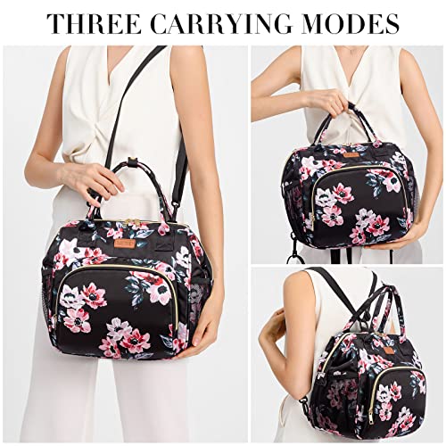 MCBD Lunch bags Insulated Lunch Box for Women,3 Carrying Way Large Tote Bag,Leakproof Reusable Cooler Backpack with Adjustable Shoulder Strap for Office Picnic Beach - color: A-Black Flower