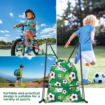 WAWASAM Kids Drawstring Backpack, Gym Swim Bag Cinch Bag for Girls Boys with Zipper Pocket - color: Soccer