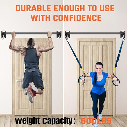36" Heavy Duty Pull Up Bar Wall/Joist Mounted, 600 LB Capacity, Multi-Grip Bar for Garage & basement rafter Use - All-in-One Workout Station with Carabiners & Space-Saving Design - color: Black