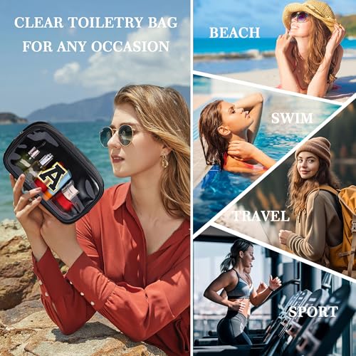 YOOLIFE Travel Clear Makeup Bag Toiletry Bag, Make up Bag Waterproof Toiletry Bags for Women Cosmetic Bag Birthday Gifts for Women Personalized Mother Girlfriend Wife Bridesmaid Gifts Black Letter C - color: Large-Black, style: C