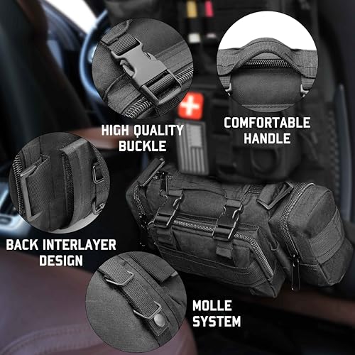 Tactical Duffel Bags for Men, 3P Military Molle Waist Fanny Packs EDC Utility Pouch Crossbody with Shoulder Strap Hand Carry - color: Black