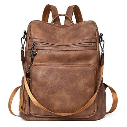 CLUCI Backpack Purse for Women Travel Backpack Large Leather Fashion Designer Lady Shoulder Bag with Tassel Brown - color: 0-0 Two-toned Brown