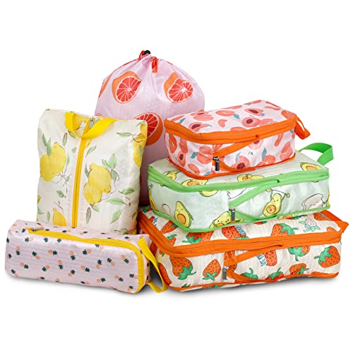 6 Pcs Compression Packing Cubes for Travel, Waterproof Luggage Organizer Washable Storage Bags Set - Packaging Cubes for Backpack Travel and Carry-Ons - color: orange, size: 6 Set