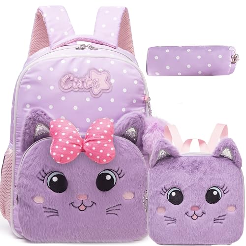Led Backpack for Kids Girls Backpacks for School Cute Kawaii Backpack with Lights Led for Girls School Cat Backpacks for Kids Kindergarten Elementary - color: L-purple Cat