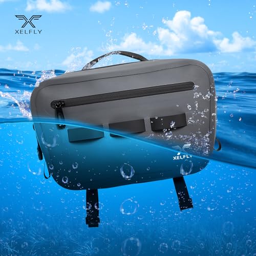 Xelfly Waterproof Fishing Waist Bag with Rod Holder, Padded Waist Straps & Gear Loops - Submersible Zipper, Rugged Top Handle, Adjustable Attachments (Gray) - color: Gray, size: Waist Bag
