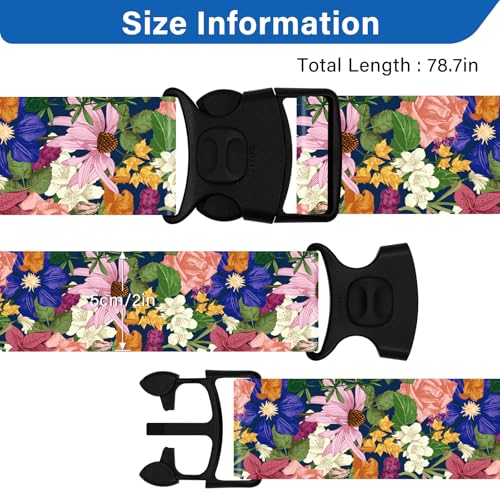 2 Pack Luggage Straps for Suitcases, Adjustable Travel Belt with Double Lock and Quick Release Buckle, Heavy Duty Nylon Bag Packing Strap, Bright Identifiers Business Travel Accessories-Flower Garden - color: 24020 Flower Garden