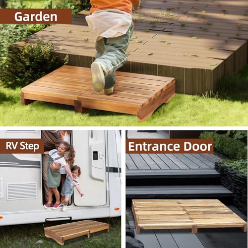 3.4” Height Wood Step Stool, Heavy Duty One-Step Foot Stool with No Slip Pads, 400 Lb Waterproof One Step Stool for Adults, Bathroom Sink Stepping, Balcony Plant Stand - size: 3.4 In Height