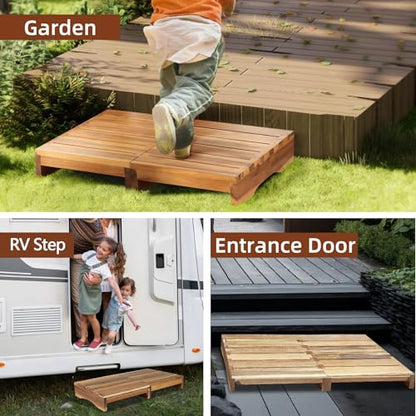 3.4” Height Wood Step Stool, Heavy Duty One-Step Foot Stool with No Slip Pads, 400 Lb Waterproof One Step Stool for Adults, Bathroom Sink Stepping, Balcony Plant Stand - size: 3.4 In Height